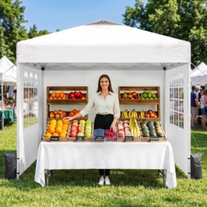 10x10 Pop Up Canopy Tent with Dual Vented Roof, One Push Setup, White